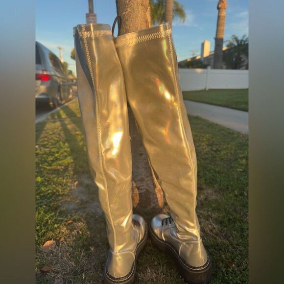 Rave Demonia So-Emily-375 Silver Thigh High Platform Boots - Picture 3 of 9